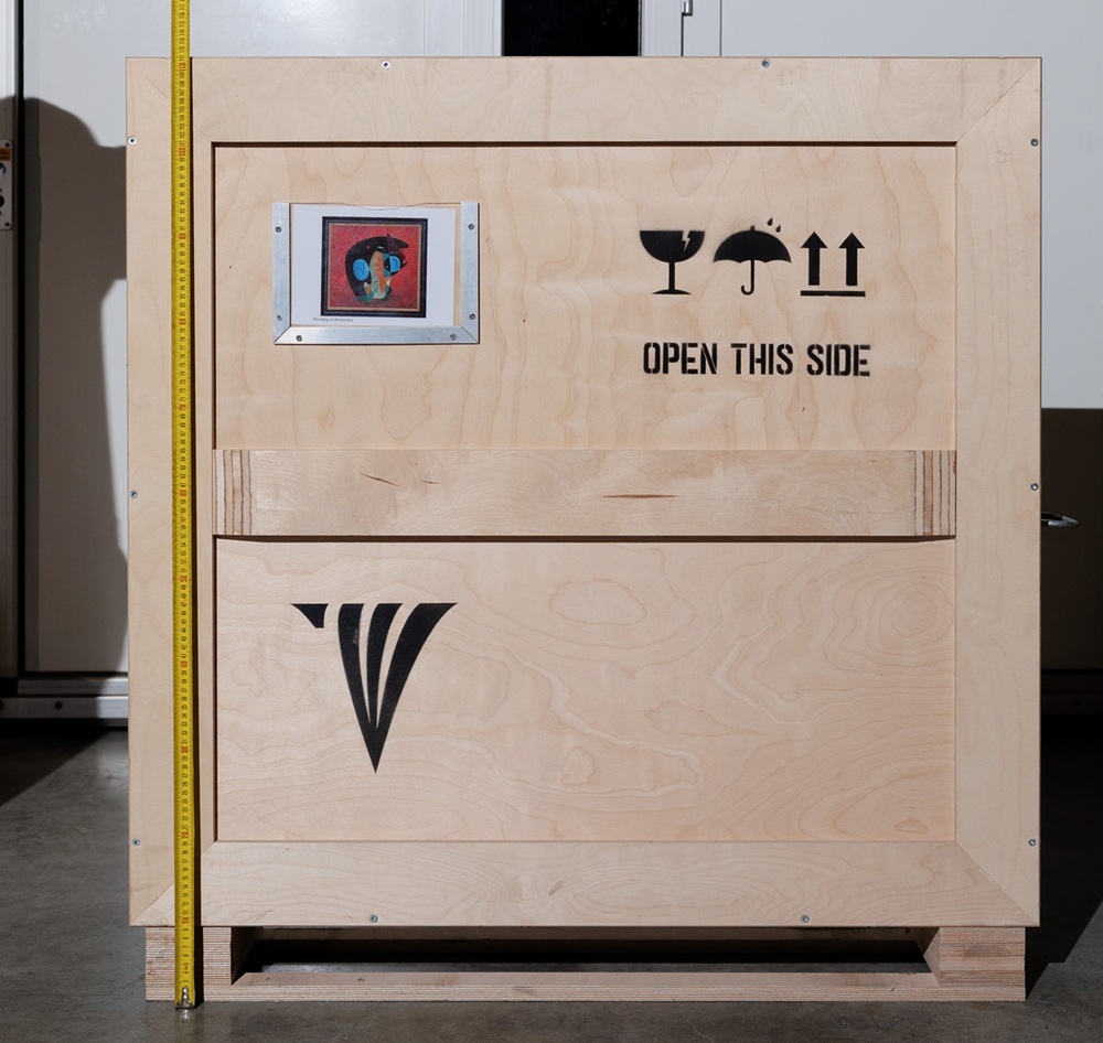 Crate height reference for The King of Democracy, 2018 with tape measure