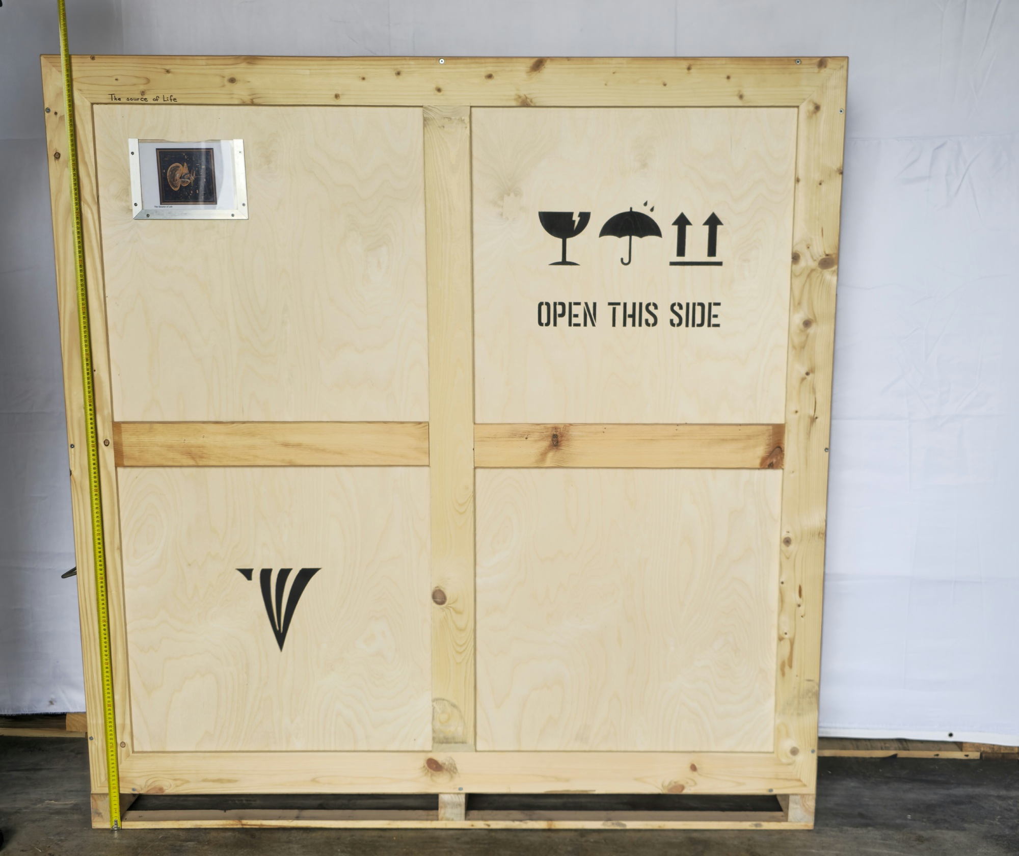 Crate height reference for The source of life, 2007 with tape measure